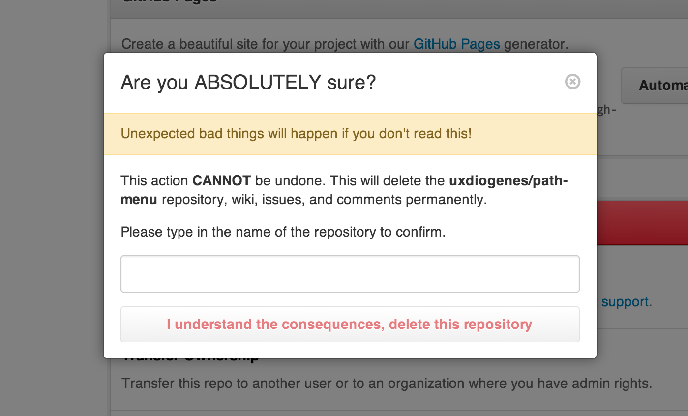 GitHub delete confirmation