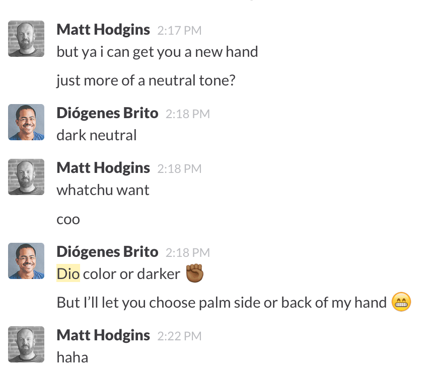 Matt Hodgins Slack conversation